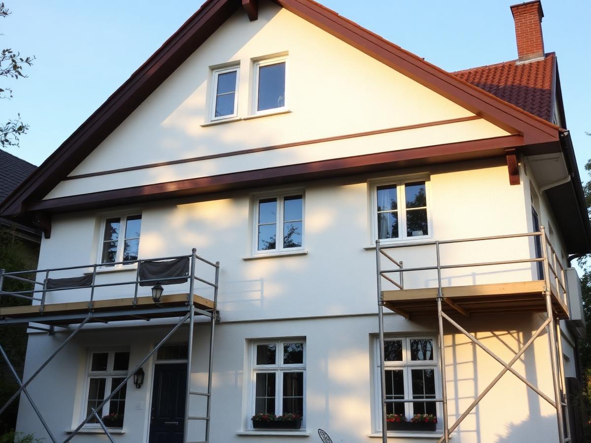 Handwerker streicht eine Hausfassade im Altstadtkern