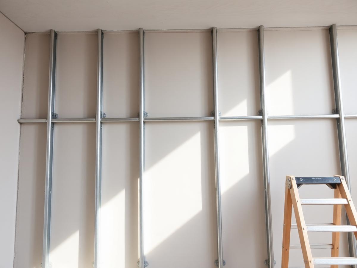 Handwerker bei Trockenbauarbeiten auf einer Baustelle